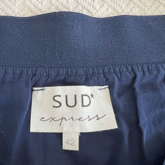 SUD Express Women’s 42 US 10 Navy Blue Ruffled Pleated Lined A Line Mini Skirt - Picture 3 of 7